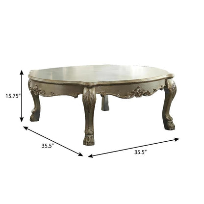 Coffee Table Gold Patina & Bone Wood and Poly-Resin Surface Stylish Design