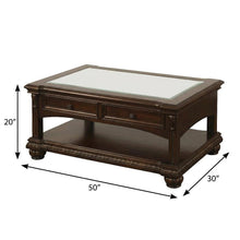 Cherry Finish Coffee Table with Glass Top and Wood Veneer Durable Design