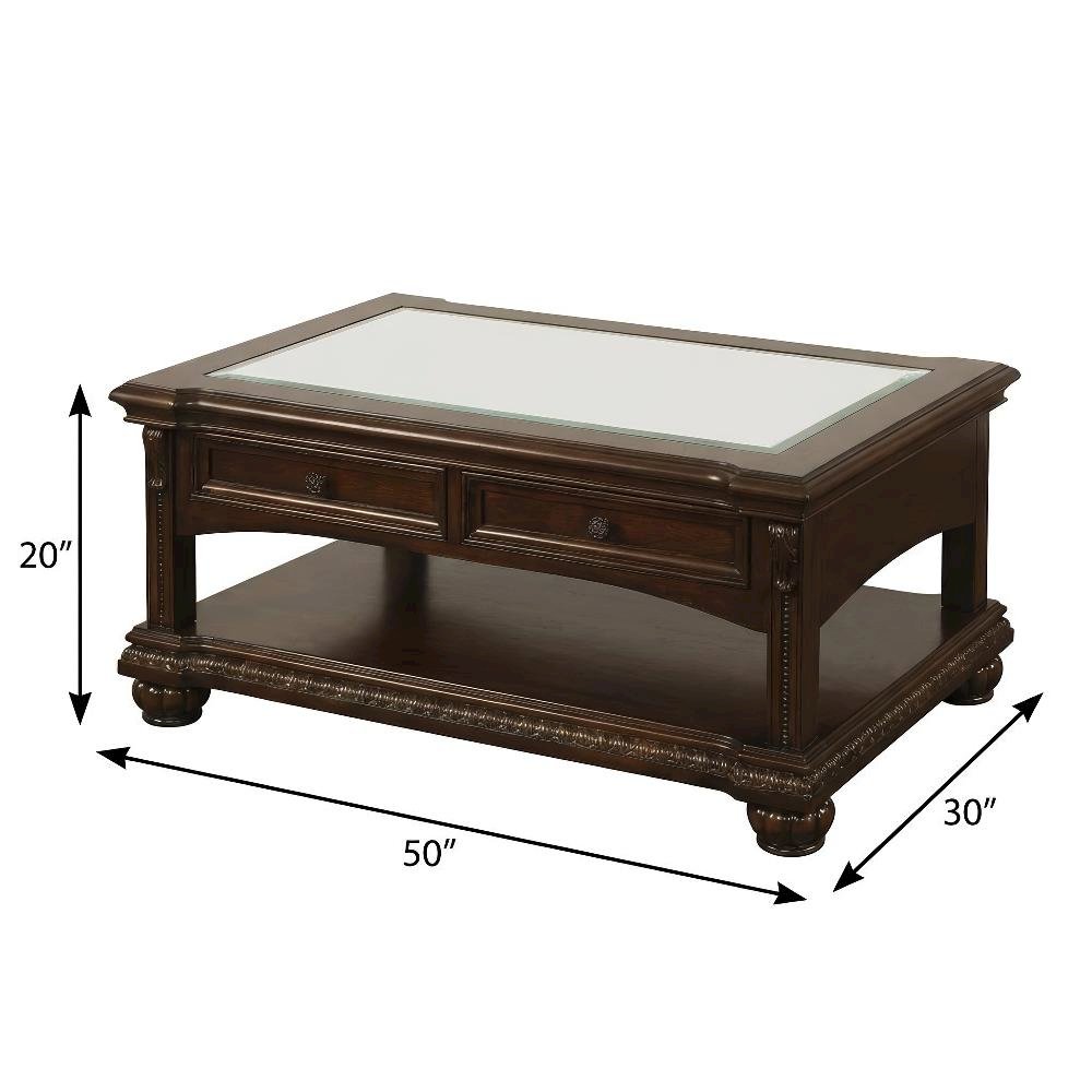 Cherry Finish Coffee Table with Glass Top and Wood Veneer Durable Design