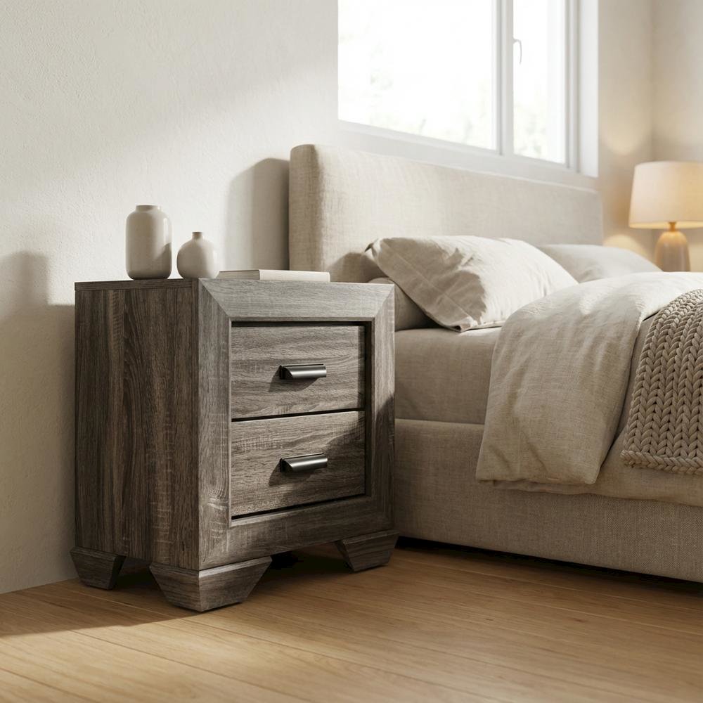 Weathered Gray Grain Bedroom Nightstand with Rustic Country-Cottage Style