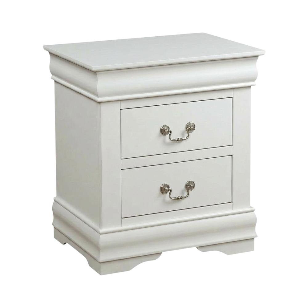 White Traditional Nightstand with Brushed Nickel Handle, Solid Wood Construction