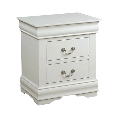 White Traditional Nightstand with Brushed Nickel Handle, Solid Wood Construction