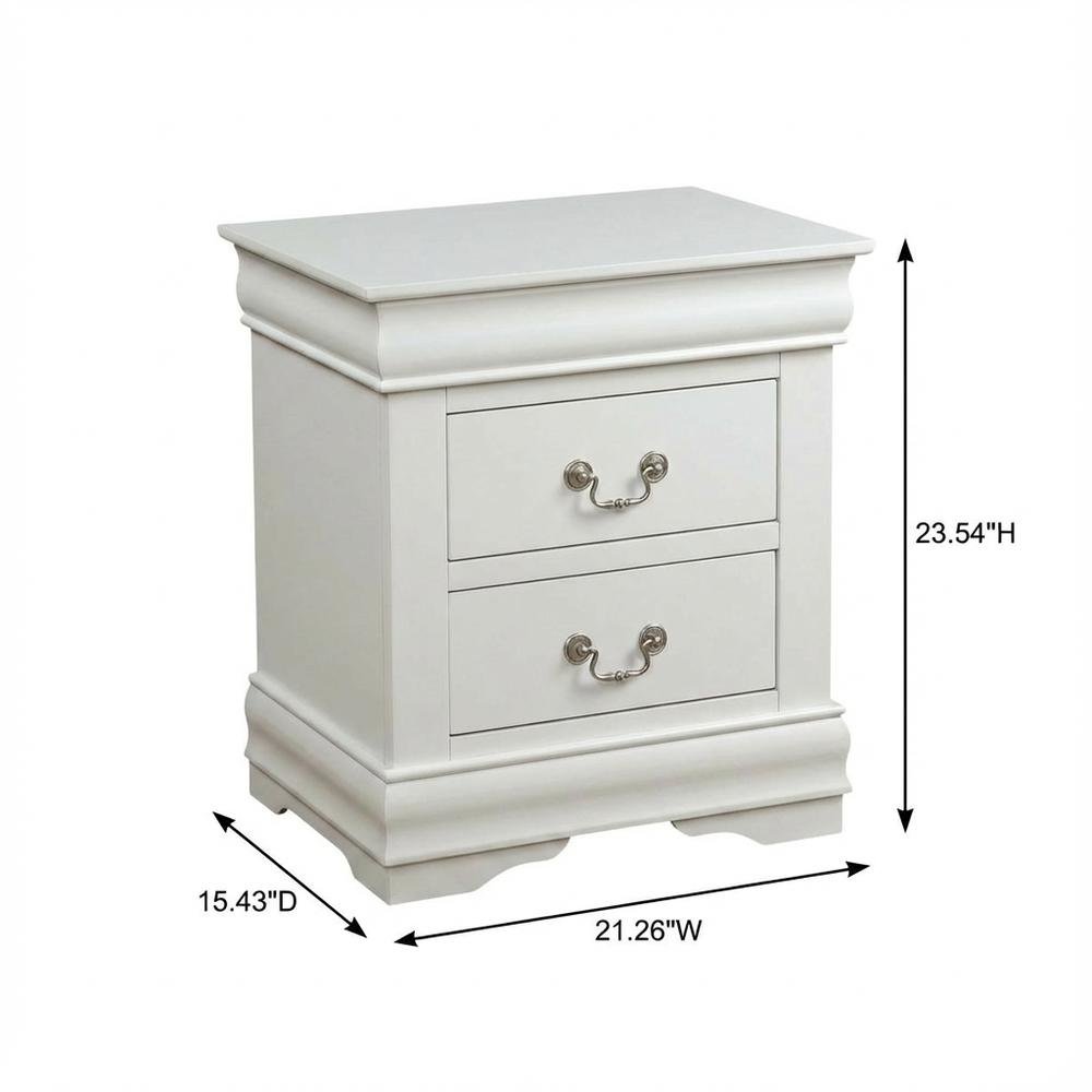 White Traditional Nightstand with Brushed Nickel Handle, Solid Wood Construction