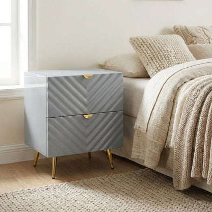 Gray Nightstand with High Gloss Finish and Contemporary Style