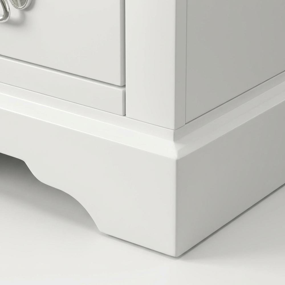 White Bedroom Nightstand with Traditional Design and Brushed Nickel Accents