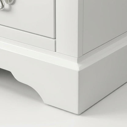 White Bedroom Nightstand with Traditional Design and Brushed Nickel Accents