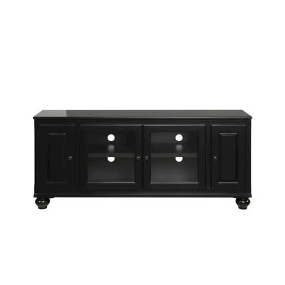 Black wood TV stand with spacious surface and modern design