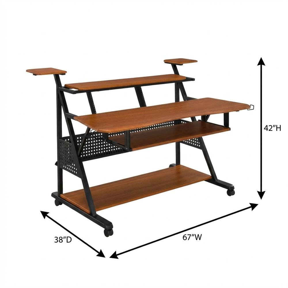Industrial Style Office Desk With Cherry And Black Finish