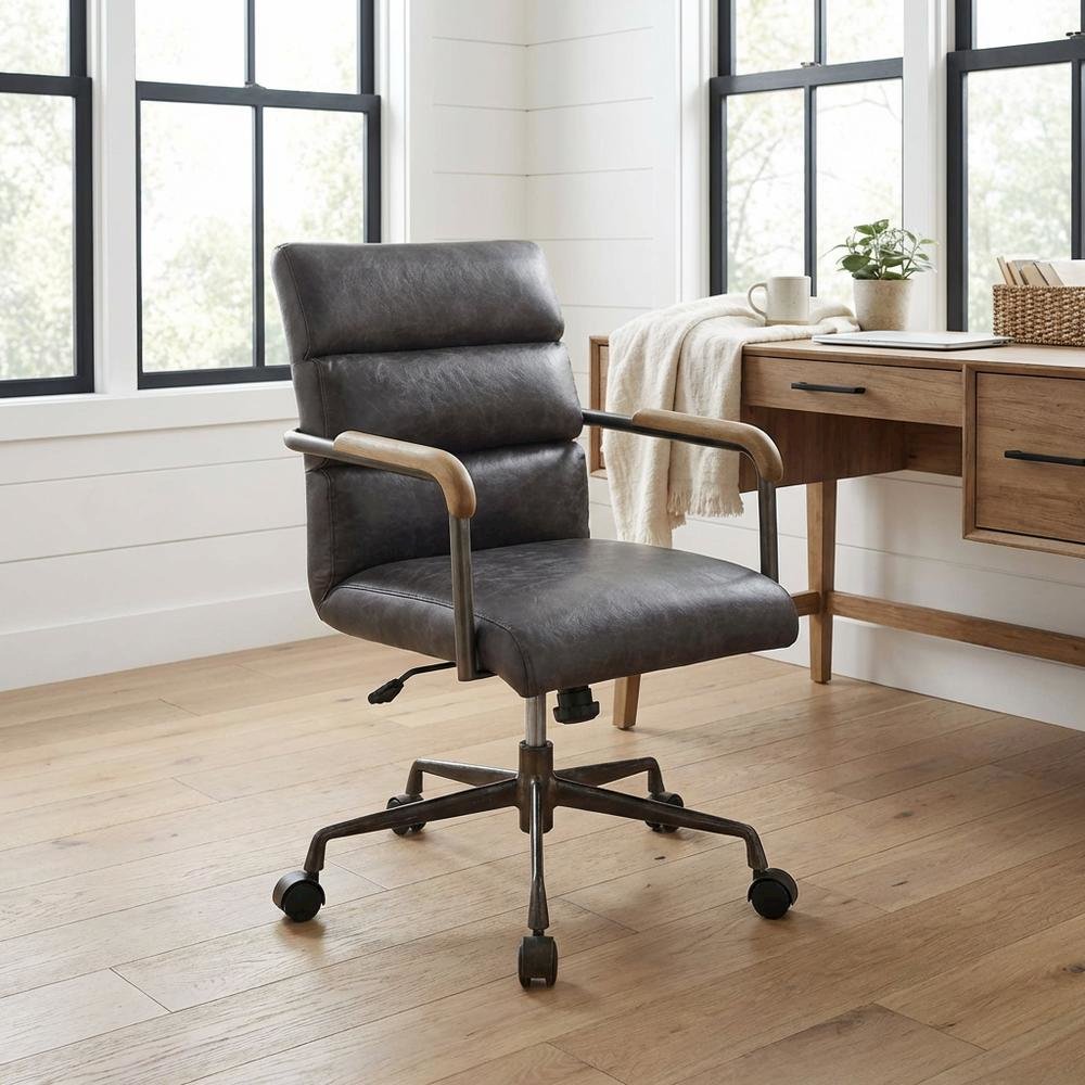 Antique Slate Top Grain Leather Executive Office Chair With High Backrest