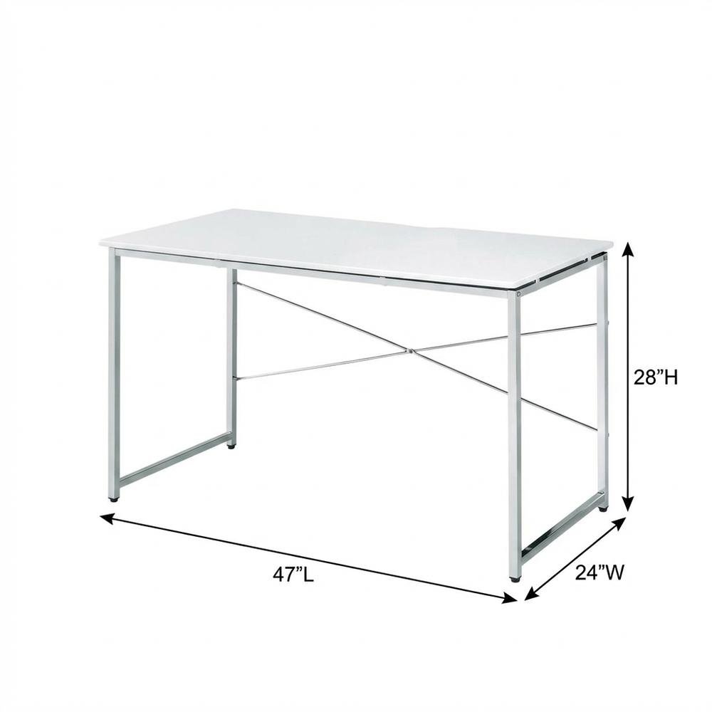 White And Chrome Finish Writing Desk With Modern Design