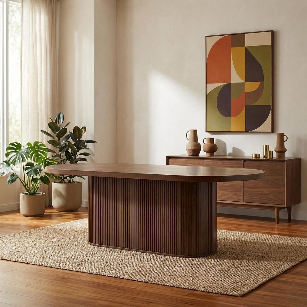 Walnut Oval Dining Table, Traditional Wood, Seats 6