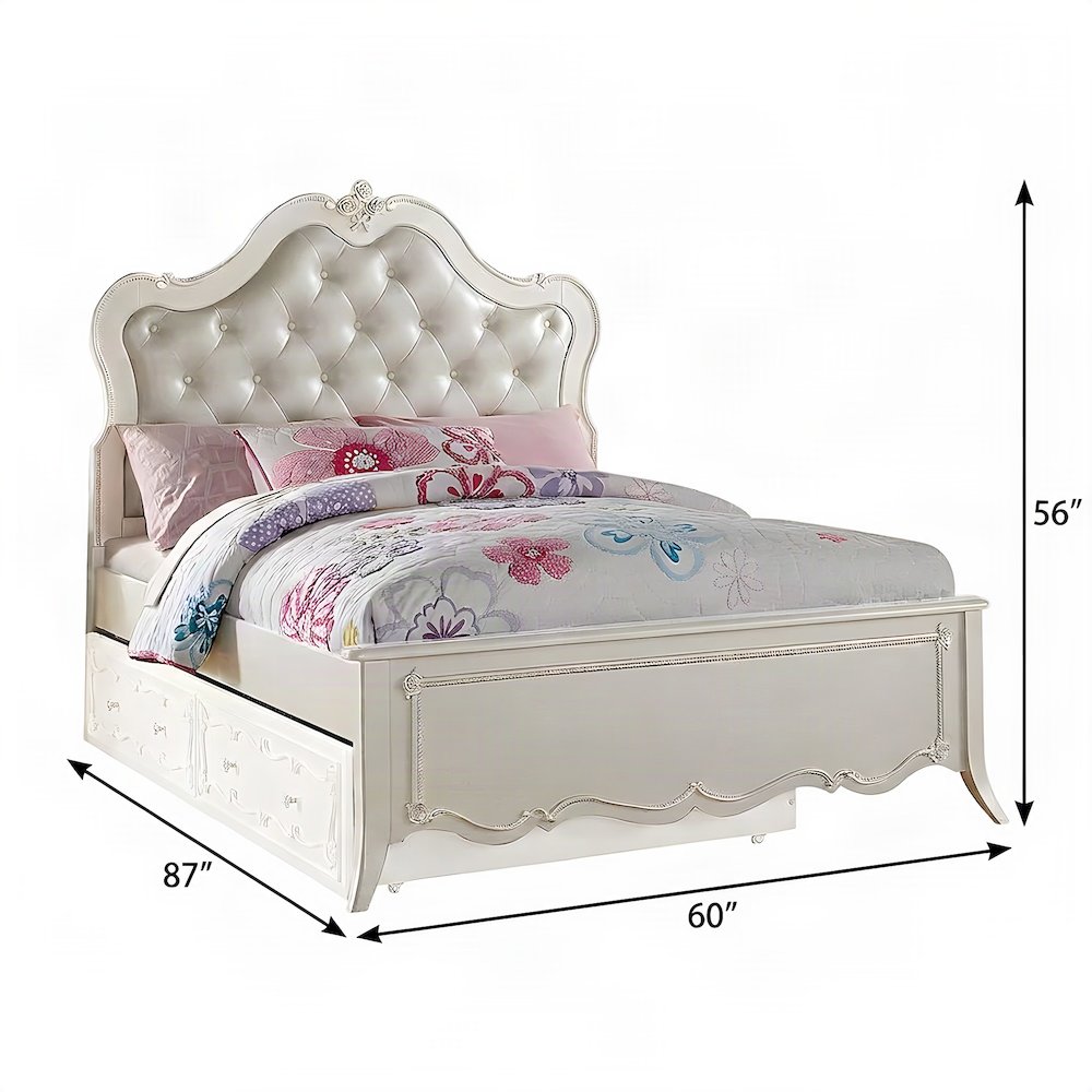 PU Leather Full Bed Frame Headboard, Platform, Synthetic Leather & Pearl White