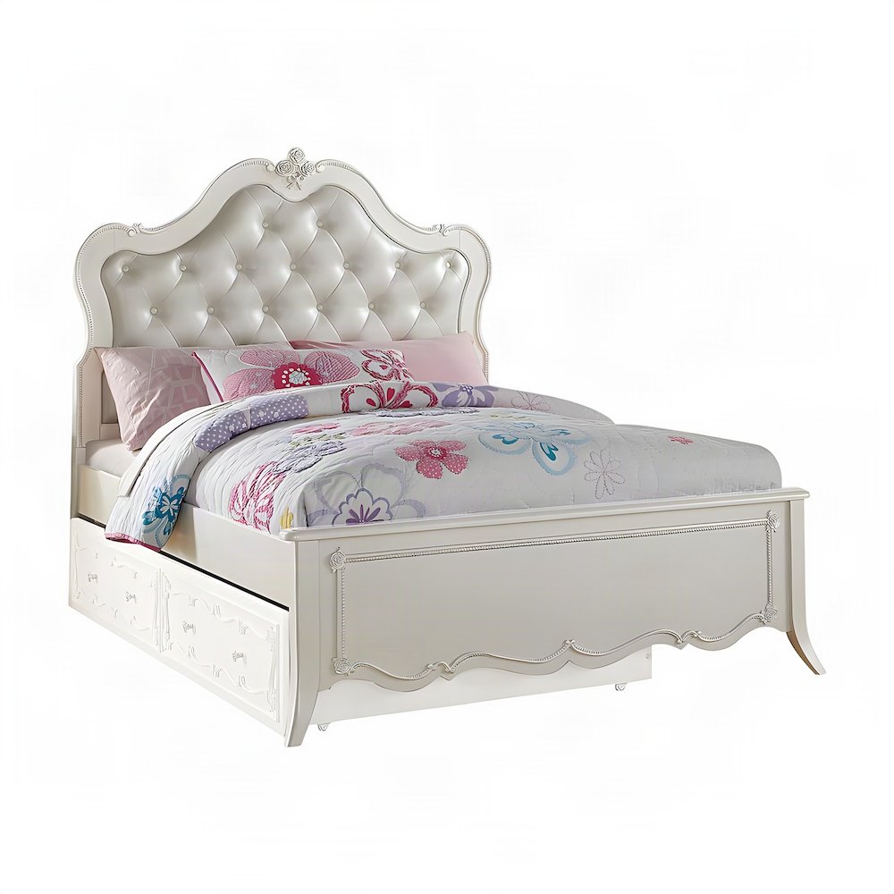 PU Leather Full Bed Frame Headboard, Platform, Synthetic Leather & Pearl White