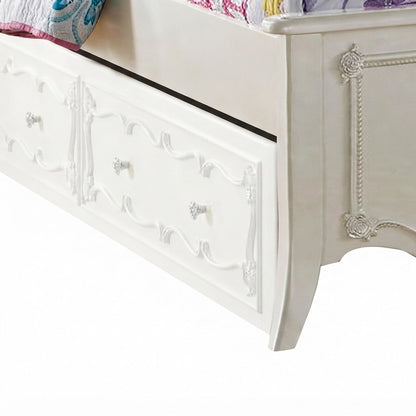 PU Leather Full Bed Frame Headboard, Platform, Synthetic Leather & Pearl White