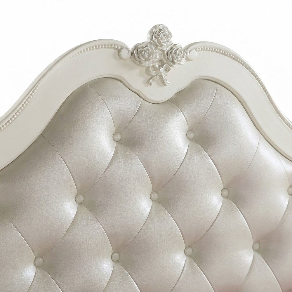 PU Leather Full Bed Frame Headboard, Platform, Synthetic Leather & Pearl White