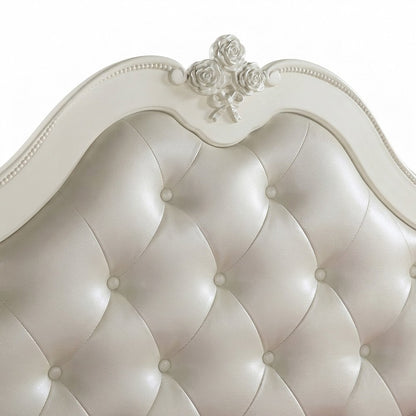 PU Leather Full Bed Frame Headboard, Platform, Synthetic Leather & Pearl White