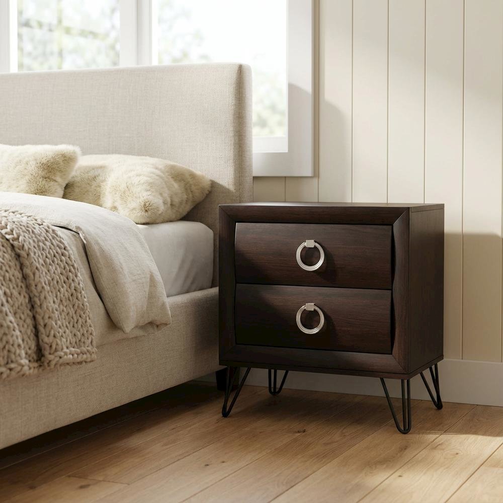 Dark Merlot Nightstand with Transitional Style and Spacious Tabletop