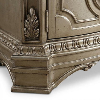 Antique Silver Nightstand with Marble Top for Bedroom Decor