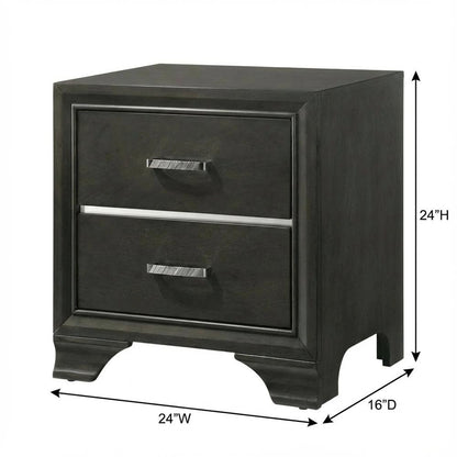 Gray Nightstand with Transitional Style and Spacious Surface for Bedroom Storage