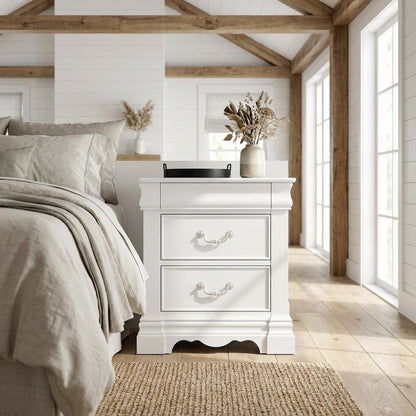 White Bedroom Nightstand, Traditional Design, Sturdy Construction, Compact Size