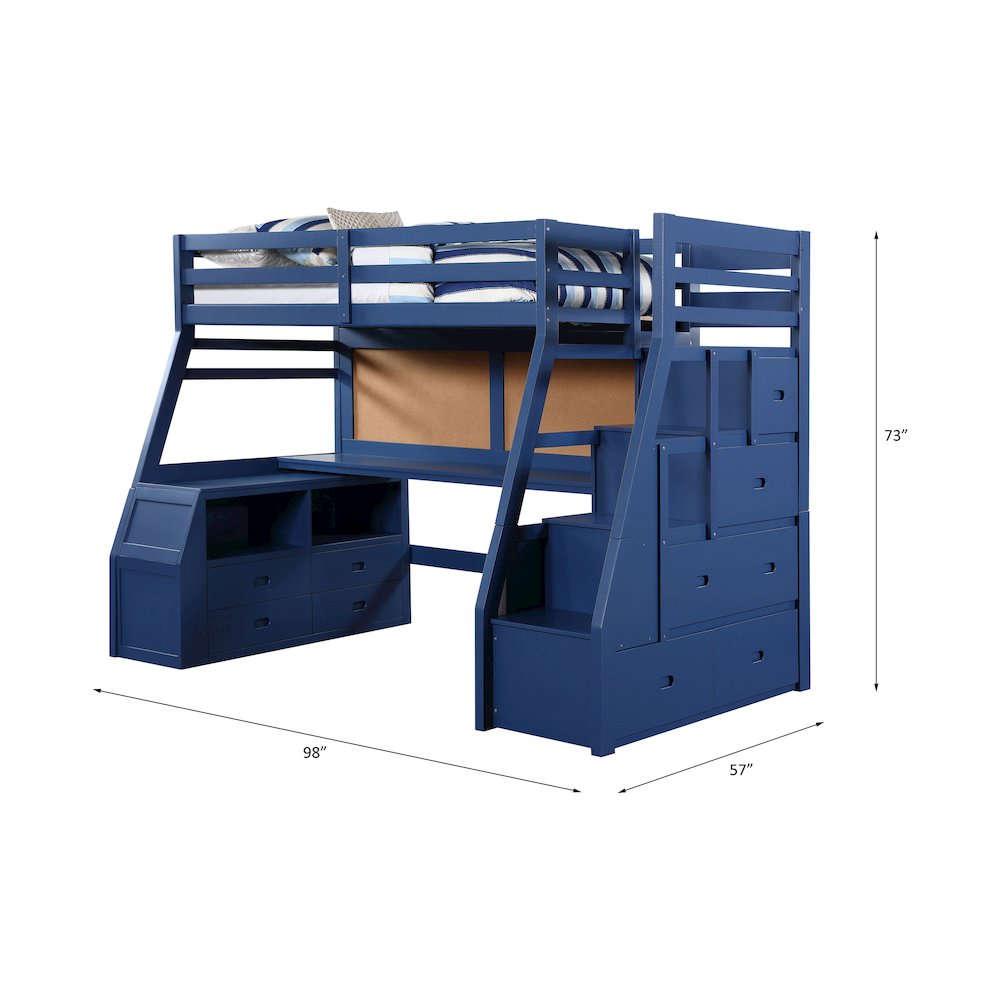 Jason II Twin Loft Bed w/Storage Navy Blue