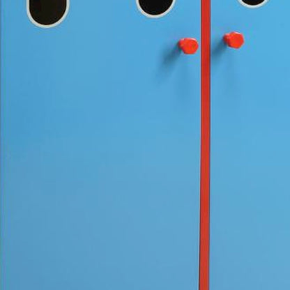 Upholstered Twin Kids Bed Frame with Train Panel Design, Blue/Red & Black Train