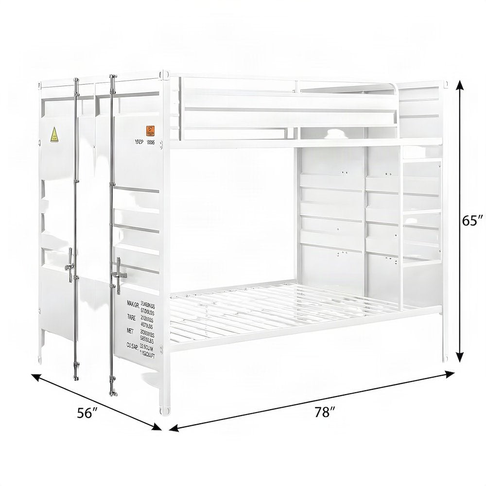 Metal Full over Full Bunk Bed with Guard Rails, Industrial Style, White
