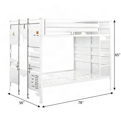 Metal Full over Full Bunk Bed with Guard Rails, Industrial Style, White