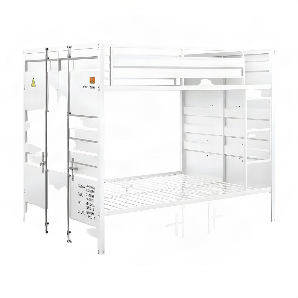 Metal Full over Full Bunk Bed with Guard Rails, Industrial Style, White