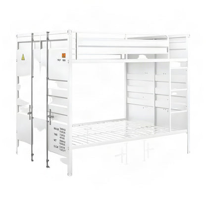 Metal Full over Full Bunk Bed with Guard Rails, Industrial Style, White