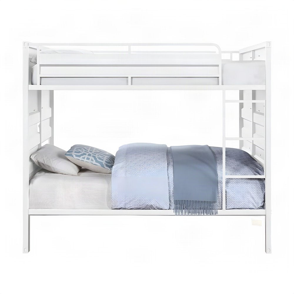Metal Full over Full Bunk Bed with Guard Rails, Industrial Style, White