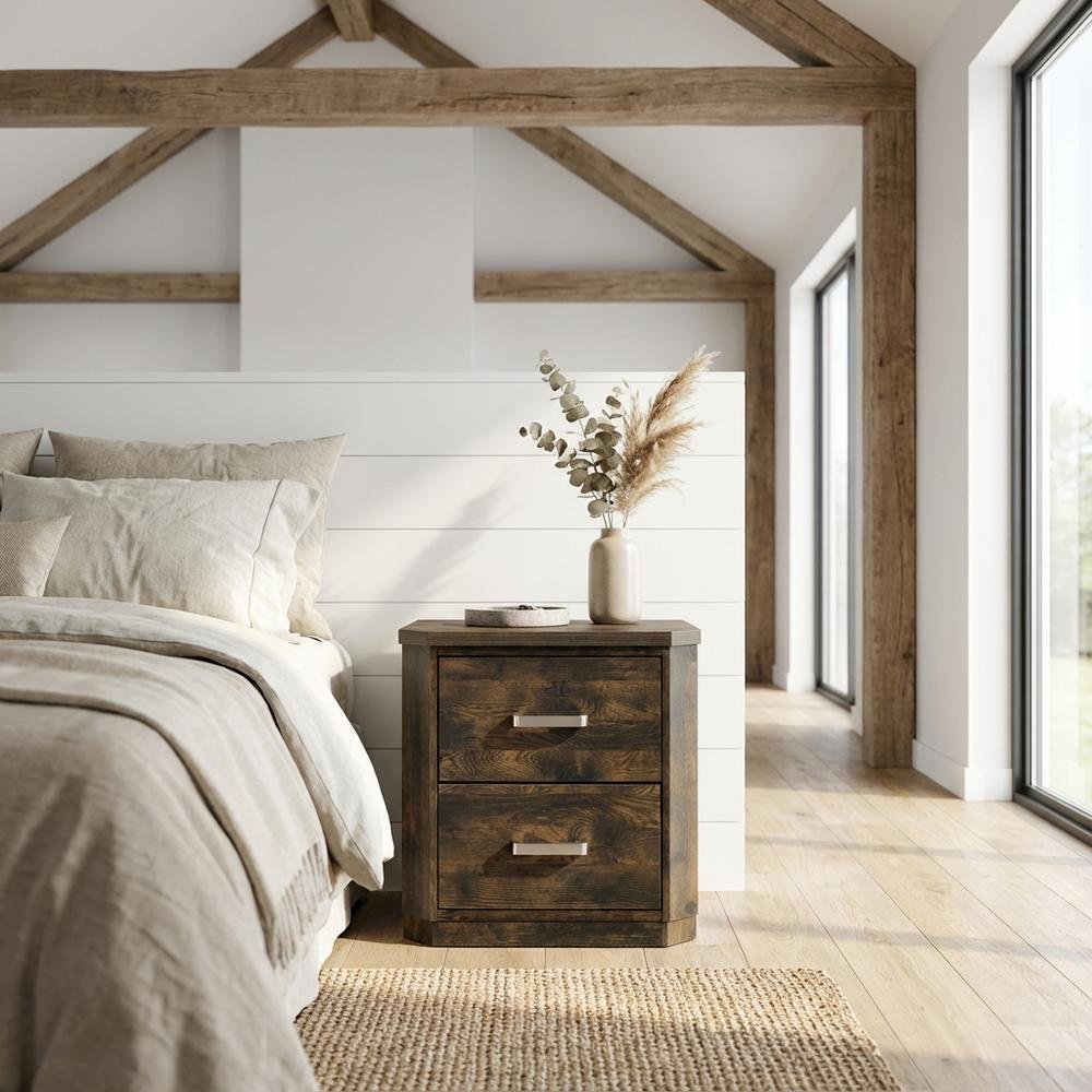 Rustic Walnut Nightstand with Transitional Style and Storage Space