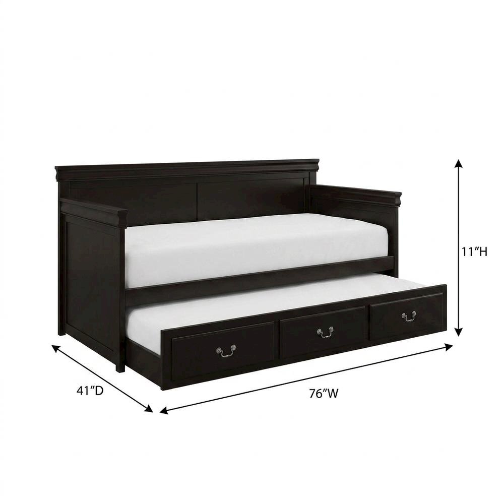 Wood Composite Trundle Bed Twin with Solid-Upholstered Frame, Black