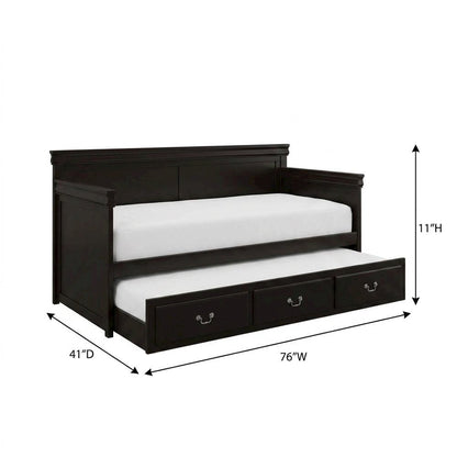 Wood Composite Trundle Bed Twin with Solid-Upholstered Frame, Black