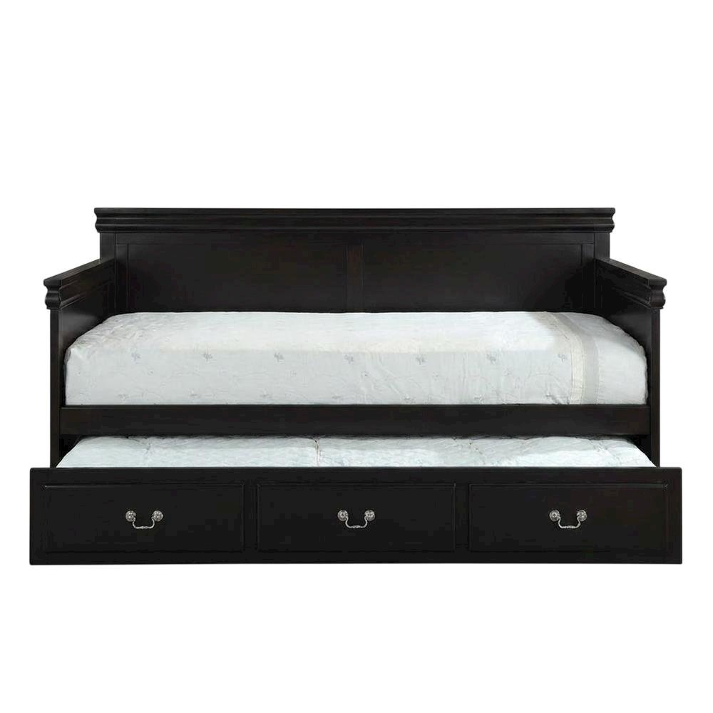 Wood Composite Trundle Bed Twin with Solid-Upholstered Frame, Black