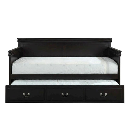 Wood Composite Trundle Bed Twin with Solid-Upholstered Frame, Black