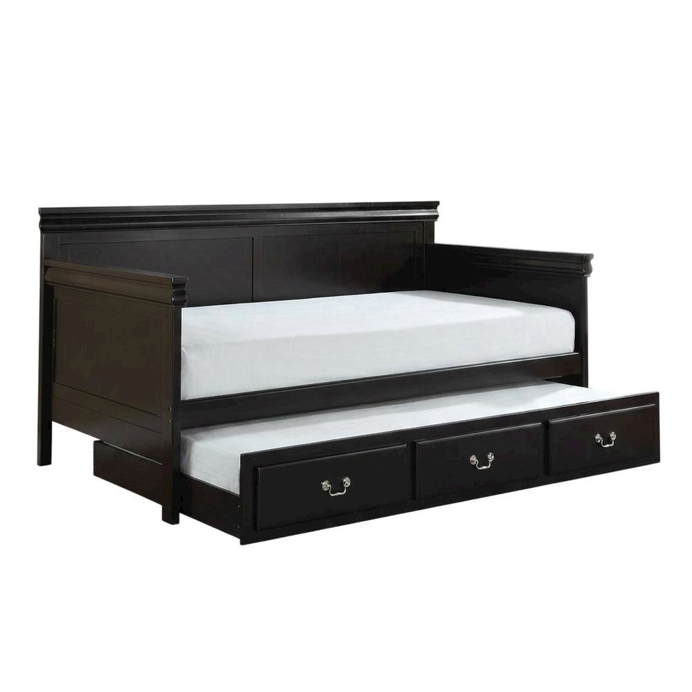 Wood Composite Trundle Bed Twin with Solid-Upholstered Frame, Black