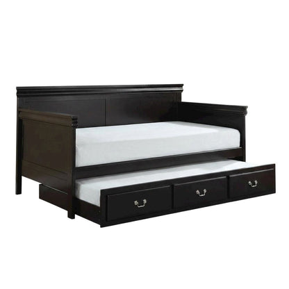 Wood Composite Trundle Bed Twin with Solid-Upholstered Frame, Black