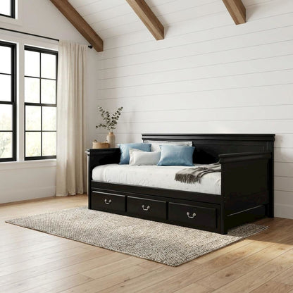 Wood Composite Trundle Bed Twin with Solid-Upholstered Frame, Black