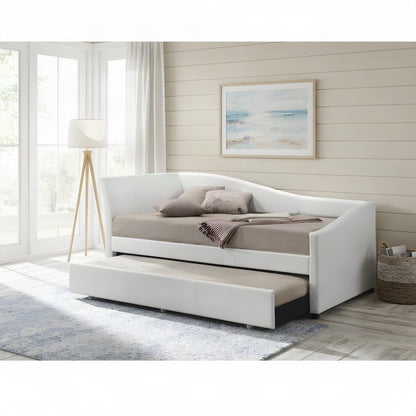 PU Leather Twin Daybed with Trundle, Bed No Box Spring, White Synthetic Leather