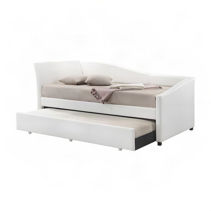 PU Leather Twin Daybed with Trundle, Bed No Box Spring, White Synthetic Leather