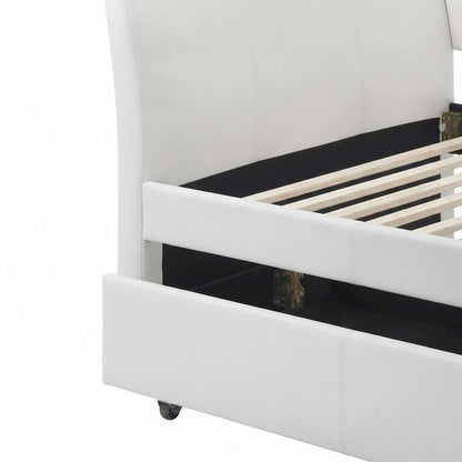 PU Leather Twin Daybed with Trundle, Bed No Box Spring, White Synthetic Leather