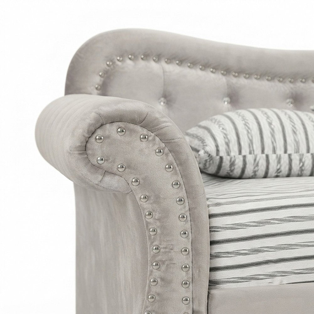 Upholstered Twin Daybed with Trundle, Rubber Wood Sofa Bed Frame, Beige Linen