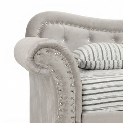 Upholstered Twin Daybed with Trundle, Rubber Wood Sofa Bed Frame, Beige Linen