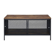 Coffee Table Antique Oak and Black Metal Tube Frame with Veneer Top, MDF Base