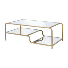 Gold and Mirror Coffee Table with Metal Frame and Composite Wood Surface