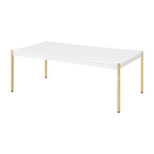 White & Gold Finish Rectangular Coffee Table MDF Metal Contemporary Design