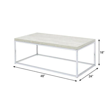 Chrome Coffee Table with Industrial Metal Frame and Wood Top, Rectangular Design