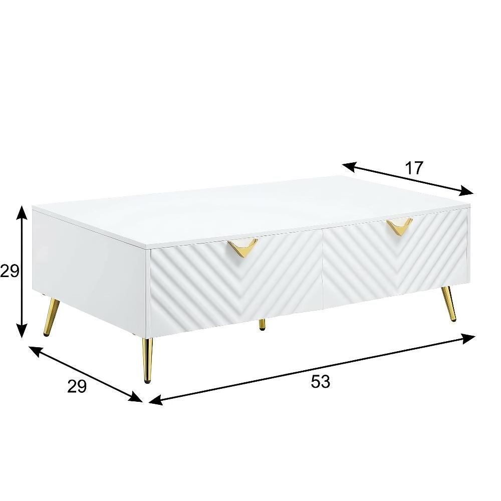 White High Gloss Coffee Table with Composite Wood and Metal Frame