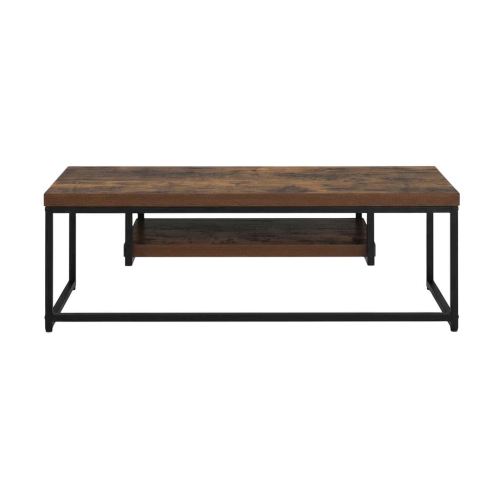 Weathered Oak and Black Metal TV Stand with Storage Compartments